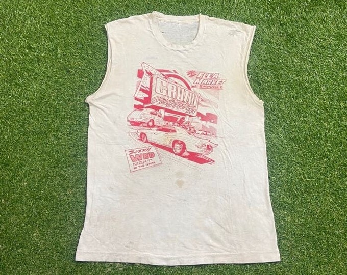 Vintage Cruzin Night 93 T Shirt Tee Size Medium M The Flea Market at Sayville Classic Car Speedway NASCAR Daytona 500 Motorsports 1990s 90s