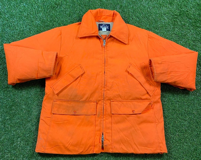 Vintage Woolrich Orange Jacket Made USA Size Large L Quality Warm Hunting Winter Fashion Hiking Coat 1980s 80s Down Feathers