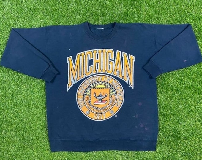Vintage University of Michigan Crewneck Sweater Size Xtra Large XL Wolverines NCAA College Football Detroit Big House Pull Over Oversized