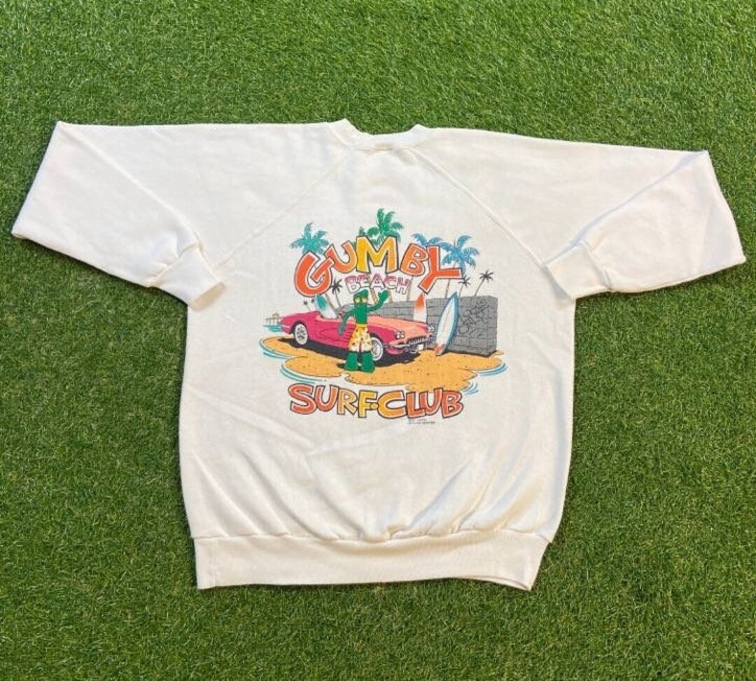 Vintage 1980'S Gumby character sweatshirt, size L, men's unclear white type Vintage Second Hand