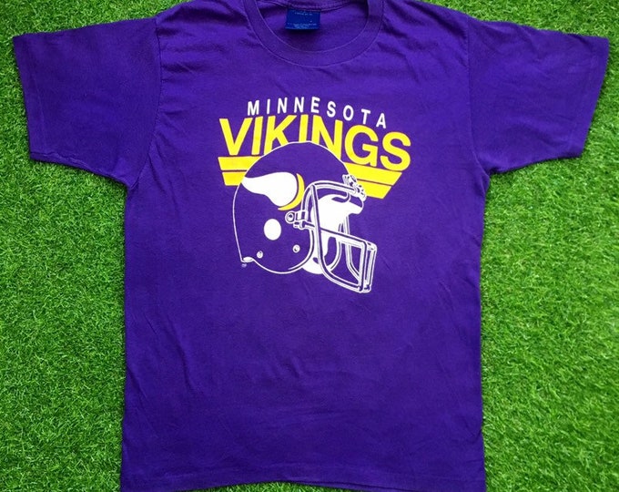 Vintage Minnesota Vikings NFL T Shirt Big logo Unique Tee 1980s Like New Purple Large Classic XL Large Throwback Paper Thin