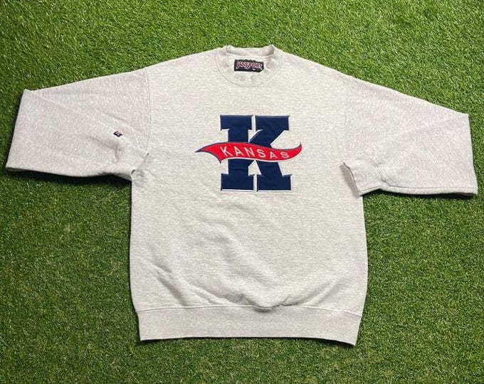 Vintage University of Kansas Crewneck Sweatshirt Jansport Size Medium M NCAA College Basketball Classic Jayhawks 1990s 90s Pull Over