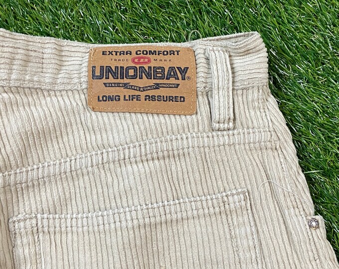 Vintage Beige Corduroy Jeans Union Bean Size 32 Classic Jean Pants Dungerees Vtg Bottoms 1990s 90s