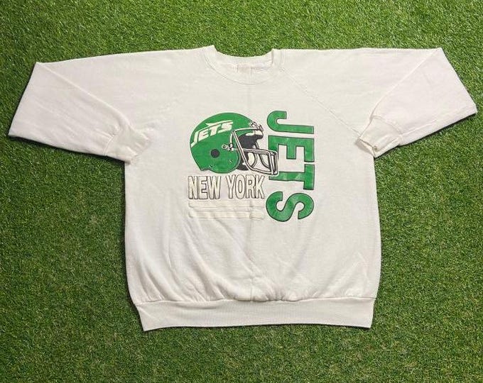 Vintage New York Jets Crewneck Sweatshirt Made USA Size Large L NFL Football Ny 1990s 90s Pull Over Oversized