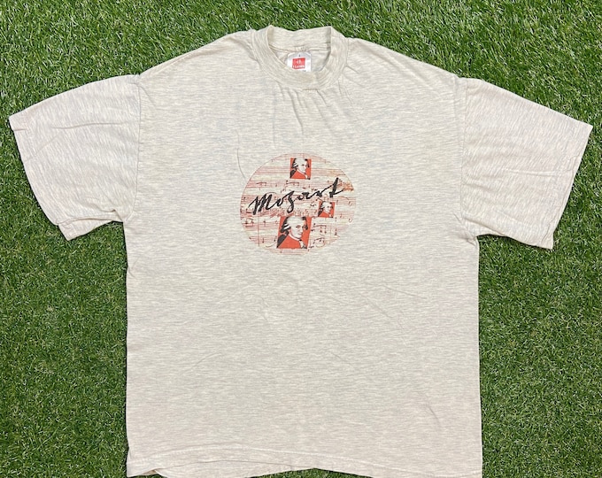 Vintage Mozart T Shirt Tee Hanes Size Large L Classical Music Baroque Wolfgang Amadeus Mozart JS Bach Beethoven Art 1990s 90s
