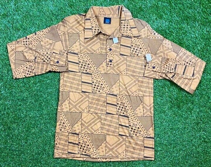 Vintage Wacky Fun Art Button Down Shirt Hanes Size Medium M Original Classic Party Festival Pop Casual 1970s 70s Brand New Deadstock