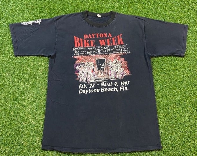 Vintage Bike Week 1997 T Shirt Tee Made USA Size Xtra Large XL Daytona Beach Florida FL Harley Davidson 3D Eagle Motorcycle Biker All Over