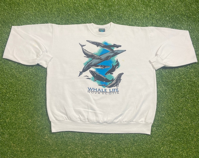Vintage Whale Life Nova Scotia Crewneck Sweatshirt Size Xtra Large XL Canada Sea Life Sea World Planet Ocean Killer Whale Free Willy 1990s