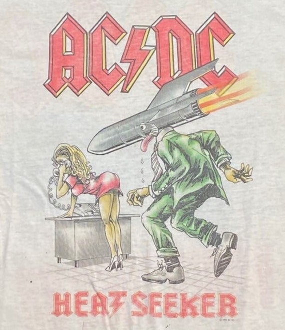 Vintage AC DC Heat Seeker T Shirt Rock Tee Size Small World Tour 1988 Hard Rock Rare Print! 1980s 80s View 3