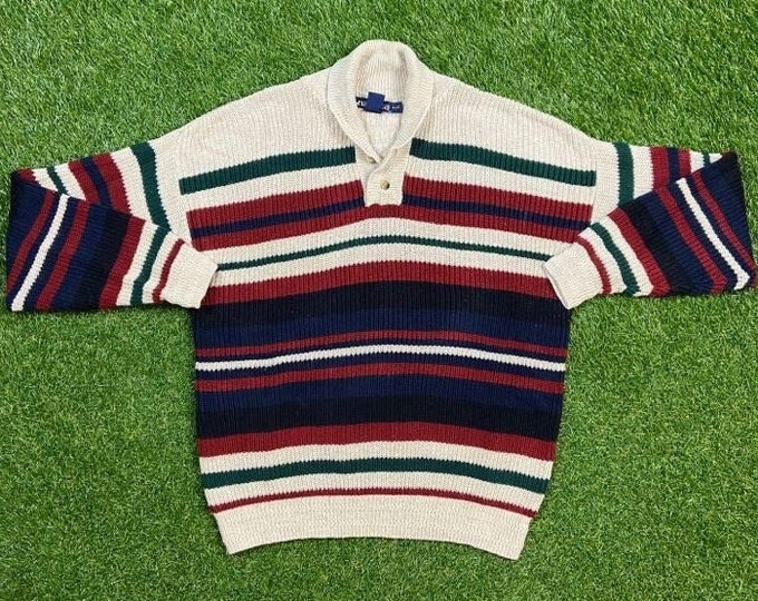 Vintage Nautica Knitted Crewneck Sweater Pull Over Size Large L Quality 90s Comfortable Fit American Apparel 1990s Sailing Gear Yacht Ocean