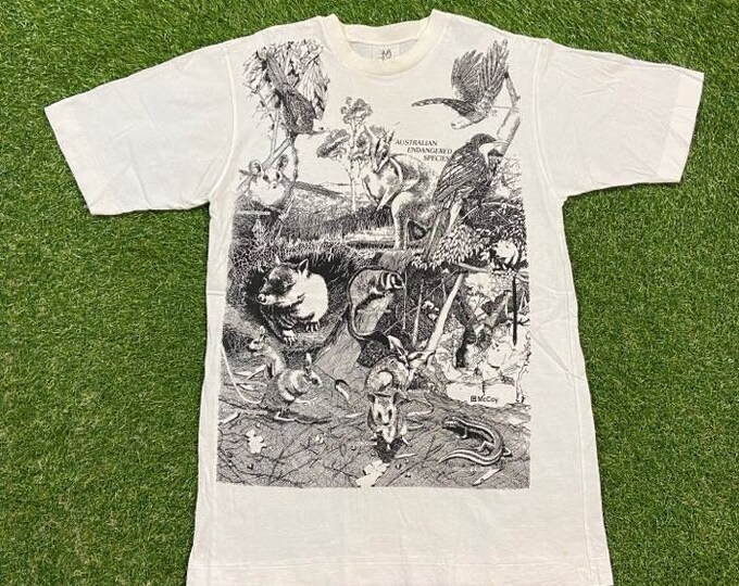 Vintage Australian Endangered Species T Shirt Tee Size Large L Animals Habitat Endangered Species Earth Day Jungle 1990s 90s