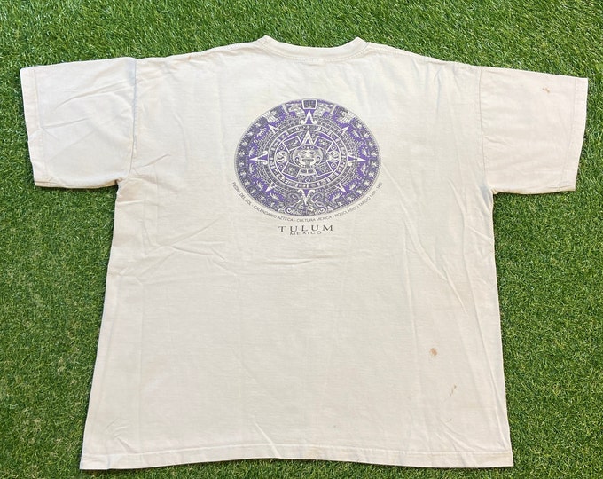 Vintage Tulum Mexico T Shirt Tee Don Eli Size Xtra Large XL Gulf of Mexico Playa Del Carmen Cancun Caribbean Sea 1990s 90s All Over Print