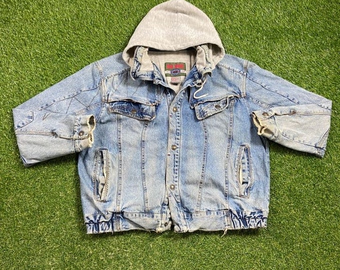 Vintage Blue Hoodie Jean Jacket Size Xtra Large XL New Order Outerwear American USA Classic Blue Jean Jacket Button Down 1990s 90s