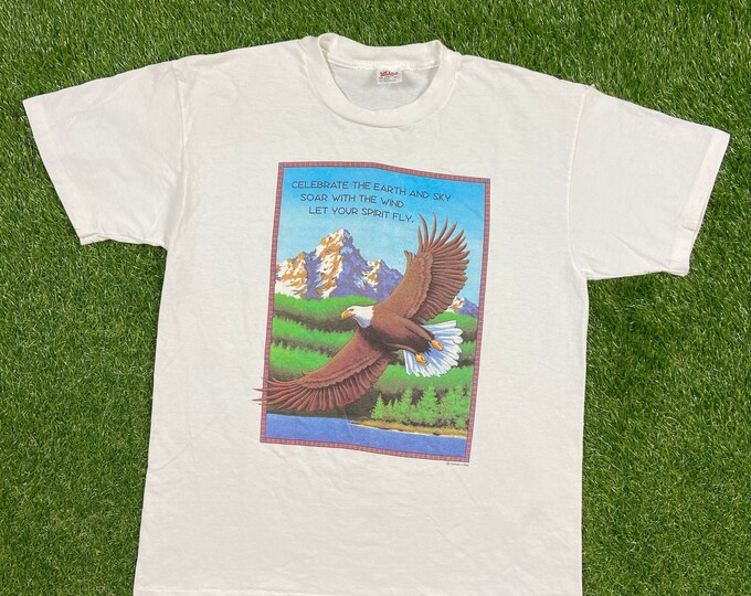 Vintage American Bald Eagle T Shirt Tee Anvil Made USA Size Xtra Large XL Animals Habitat Human I Tees All Over Print Cool 1990s 90s