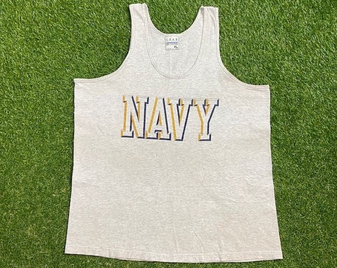 Vintage United States Navy Tank Top Shirt Made USA Size Xtra Large XL Marines Army United States Military Veteran Sea 1990s 90s