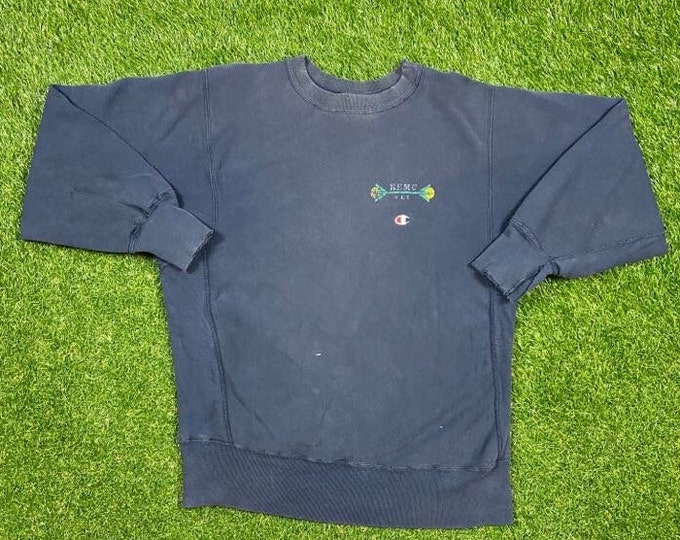 Vintage Plain Blue Champion Crewneck Sweatshirt Size Large L Quality 1990's Oversized Comfy Great Fit Made USA Original 90s Pull Over