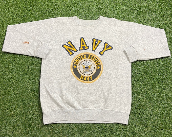 Vintage United States Navy Crewneck Sweatshirt  Size Large L Marines Army United States Military Veteran Sea 1990s 90s Pull Over Oversized