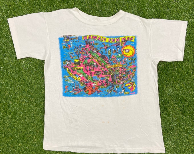 Vintage Hawaii Fun Map T Shirt Tee Size Medium M Honolulu Manoa Kuai Island