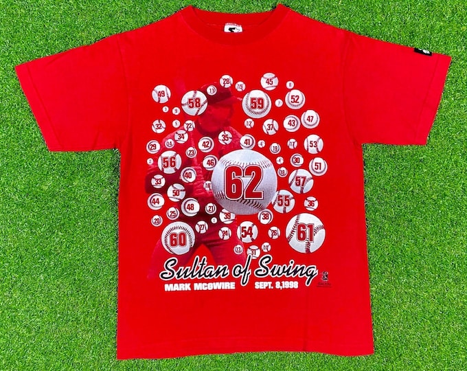 Vintage St Louis Cardinals Mark McGwire Sultan Of Swing T Shirt Tee MLB Baseball Missouri Starter Youth Large Fits Small 90s Home Run 62