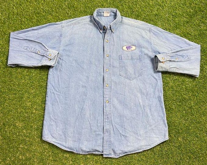 Vintage University of Kansas State Wildcats Button Down Size Large L NCAA College Basketball 1990s 90s