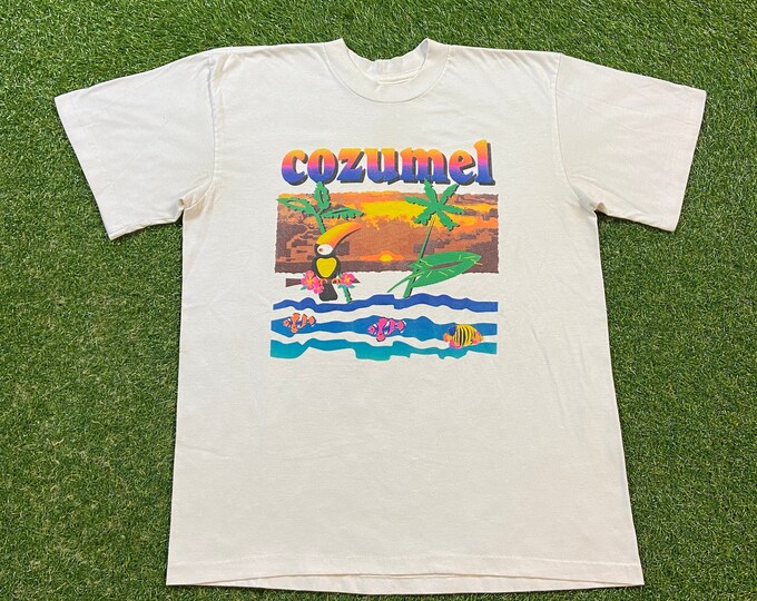 Vintage Cozumel Mexico T Shirt Tee Size Large L Cancun Mexico Party Vacation Beach Caribbean 1990s 90s