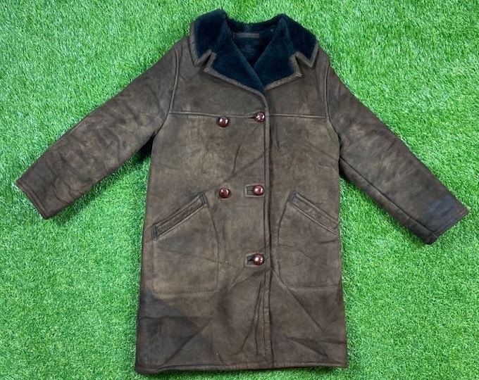 Vintage Brown Jacket Size Small S Authentic 1970s 70s Duster Peacoat Incredible Quality Sheepskin