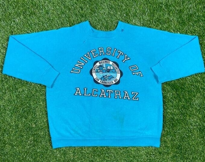 Vintage University of Alcatraz Crewneck Sweatshirt Tultex Made USA Size Medium M Island Prison San Francisco California Pull Over