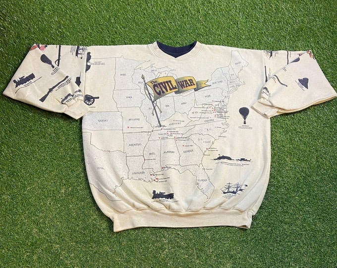 Vintage The Civil War Crewneck Sweatshirt Made USA Size XXL 2XL United States of America Americana Union Confederacy History Authentic 90s