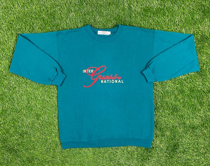 Vintage Guess International Crewneck Sweatshirt Designer 80's Classic Rare GUESS ? Jeans Original George's Marciano Made USA Size Large