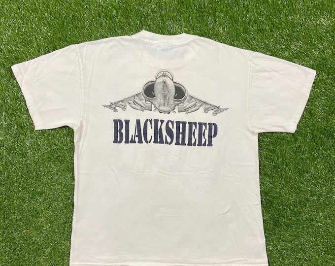 Vintage Black Sheep VMA 214 T Shirt Tee Hanes Made USA Size Large L USMC Marines Army United States Military