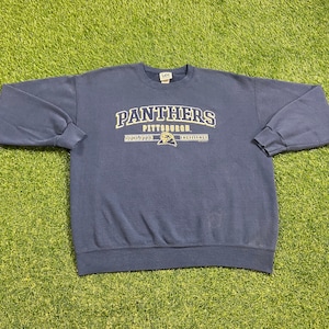 May include: A blue sweatshirt with the words "Panthers Pittsburgh Academic Excellence" in yellow lettering.