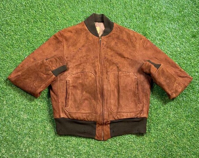 Vintage Brown Leather Jacket Size Small S Authentic American Apparel Quality Very Warm Coat 1990s 90s