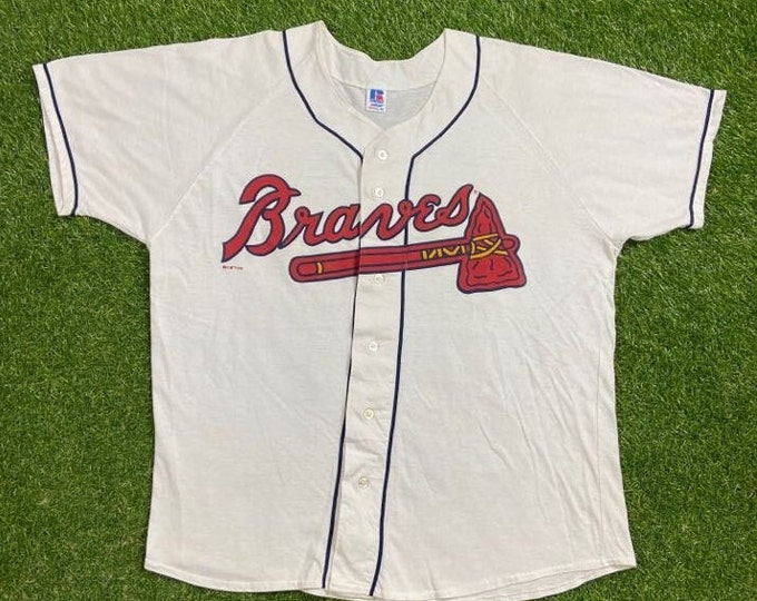 Vintage Atlanta Braves Jersey Russell Athletic Made USA Size Xtra Large MLB Baseball Georgia ATL National League Classic Hank Aaron 1990s