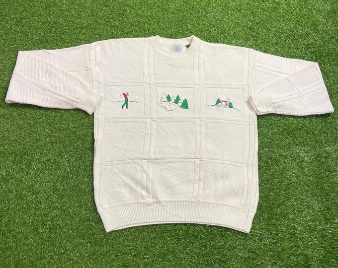 Vintage Golf Knit Crewneck Sweater Size Large L Masters Tournament US Open Masters Collection Tiger Woods Pull Over Oversized 90s