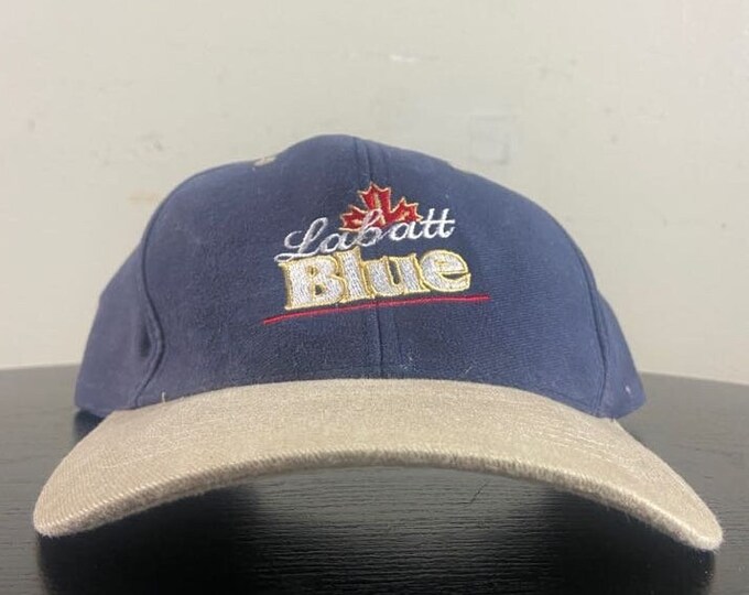 Vintage Labatt Blue Strap Back Hat OSFA Canadian Barley Beer Brew Alcohol 1990s 90s
