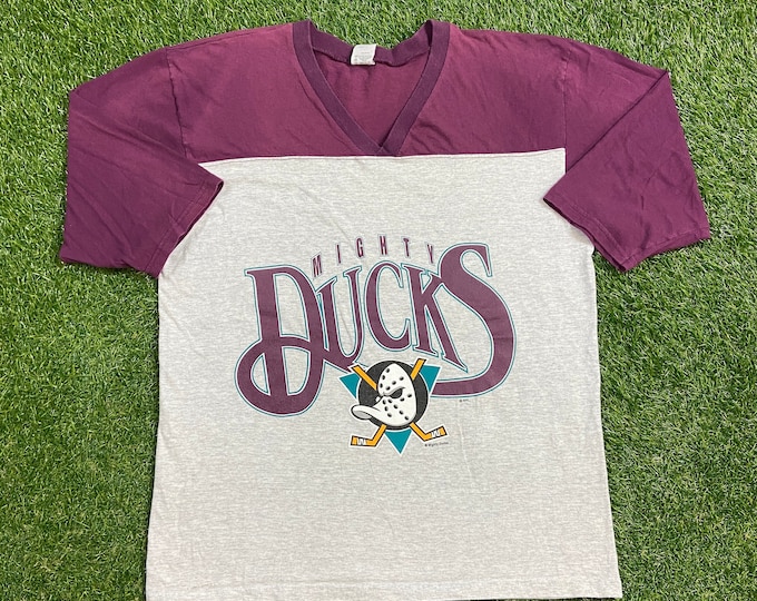 Vintage Anaheim Ducks T Shirt Tee League Leader Made USA Size Large L NHL Hockey California Mighty Ducks Classic 1990s 90s Disney