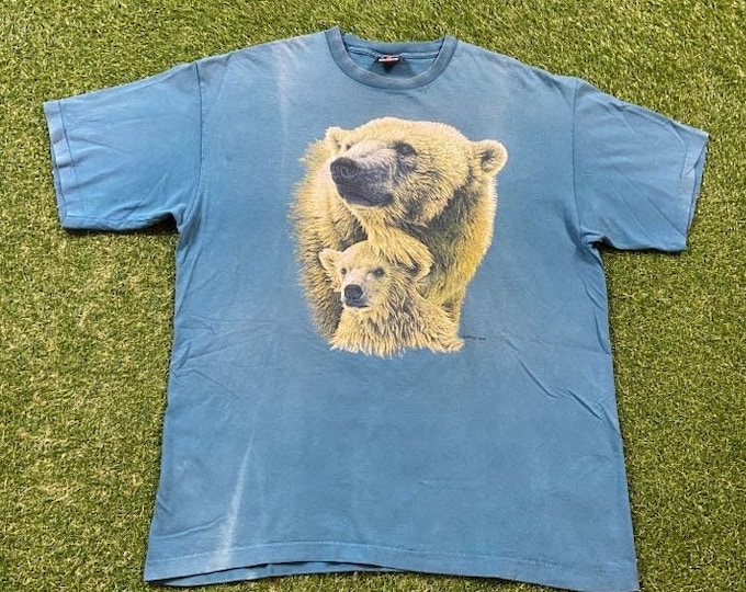Vintage Bears T Shirt Tee Signal Sports Made USA Size Xtra Large XL Animals Habitat All Over Print Art Cool Quality 1990s 90s