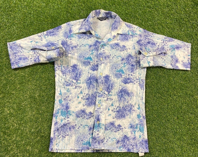 Vintage Floral Button-Down Shirt Pierra La Grande Size Medium M Flowers Wacky Fun Art 80s 1980s Original Classic Party Festival Pop