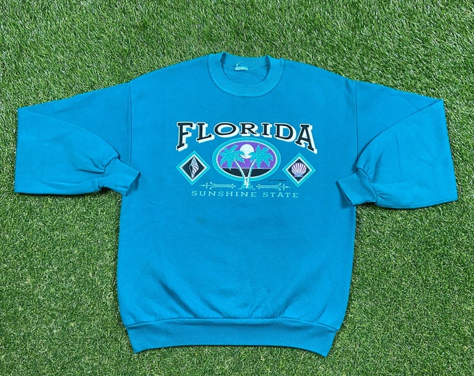 Vintage Florida Sunshine State Crewneck Sweatshirt Size Small S Tropical Florida Beach 1990s 90s Pull Over Tourist