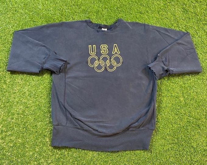 Vintage Olympic USA Reverse Weave Crewneck Sweatshirt Xtra Large XL Torch World Barcelona Dream Team 1990s 90s Pull Over Oversized Distress