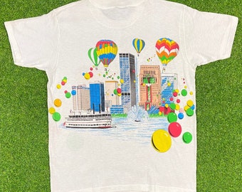 Vintage Louisville Kentucky Ky All Over Print Great Place To Race 1990 Graphic T Shirt Tee Oneita Medium Jogging Central Ave Running aop