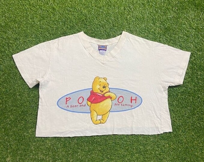 Vintage Winnie The Pooh Crop Top Shirt Size OSFA Fits Like Large Walt Disney World Classic Cartoon Mickey Mouse Pooh 1990s 90s