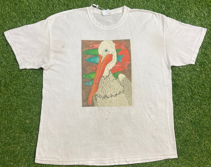 Vintage Pelican T Shirt Tee Hanes Size Xtra Large XL Wildlife Environment Animals Habitat All Over Print Art Cool Zoo 1990s 90s