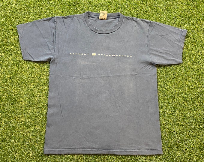 Vintage Kennedy Space Center T Shirt Tee Made USA Size Large L One Giant Leap for Mankind Florida Unique Galaxy Moon Space NASA 1980s 80s