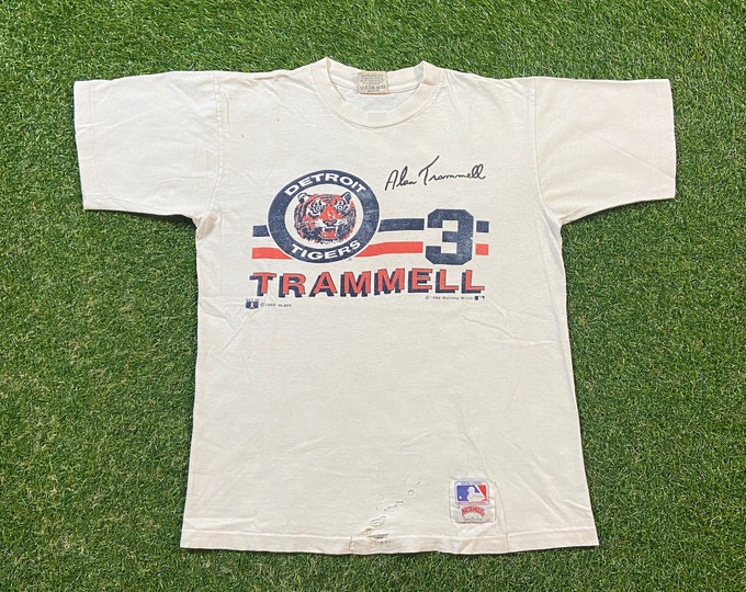 Vintage Detroit Tigers Alan Trammell T Shirt Tee Nutmeg Mills Made USA Size Medium M MLB Baseball Michigan 1990s 90s