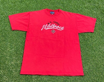 Vintage NC State University WolfPack T Shirt Tee Made USA Size Large L NCAA College Basketball Winona North Carolina 1990s 90s