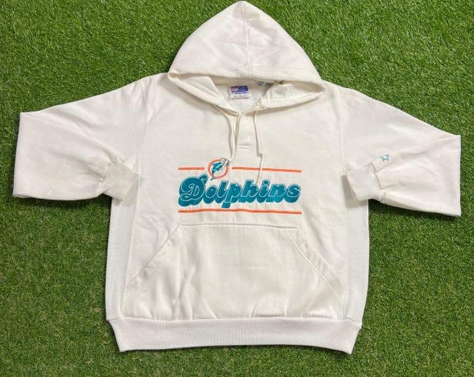 Vintage Miami Dolphins Hoodie Sweatshirt Starter Size Large L NFL Football Florida Dan Marino 1990s 90s Pull Over Oversized