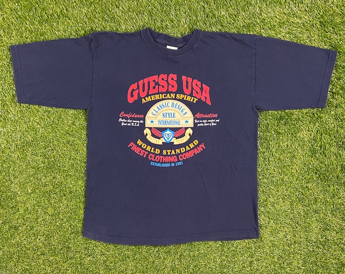 Vintage Guess USA American Spirit T Shirt Tee Made USA Size Large Designer 80's Classic Rare GUESS ? Jeans 1980s Original