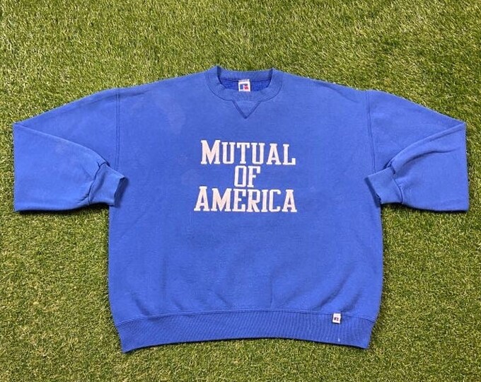 Vintage Mutual of America Crewneck Sweatshirt Russell Athletic Made USA Size Xtra Large XL Financial System Financial Consulting 1980s 80s