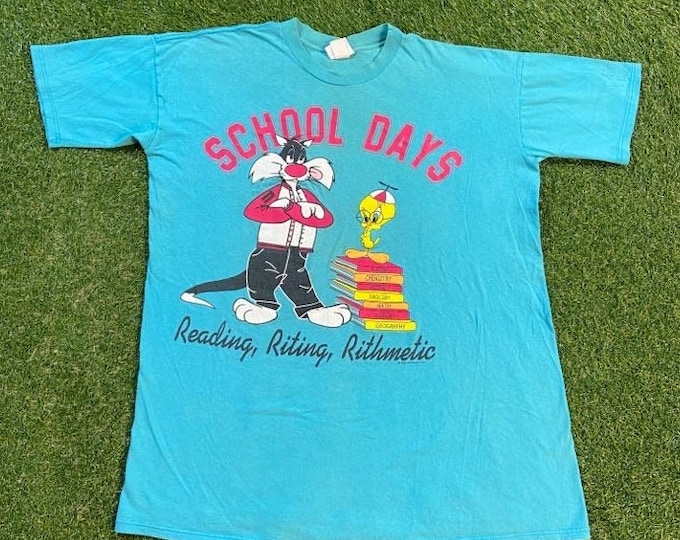 Vintage Looney Tunes T Shirt Tee School Days Size XXL 2XL Sylvester the Cat Tweety Bird Classic Cartoon Warner Bros Space Jam 1990s 90s